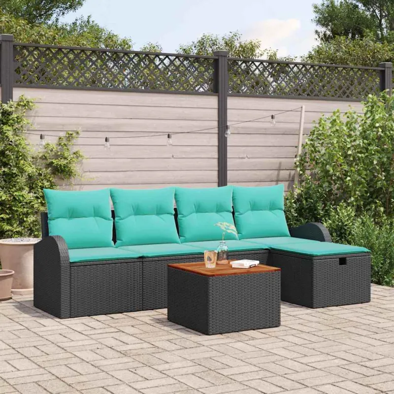 Sodo Sofų Rinkinys su pagalve 6 pcs Juoda Poli ratanas