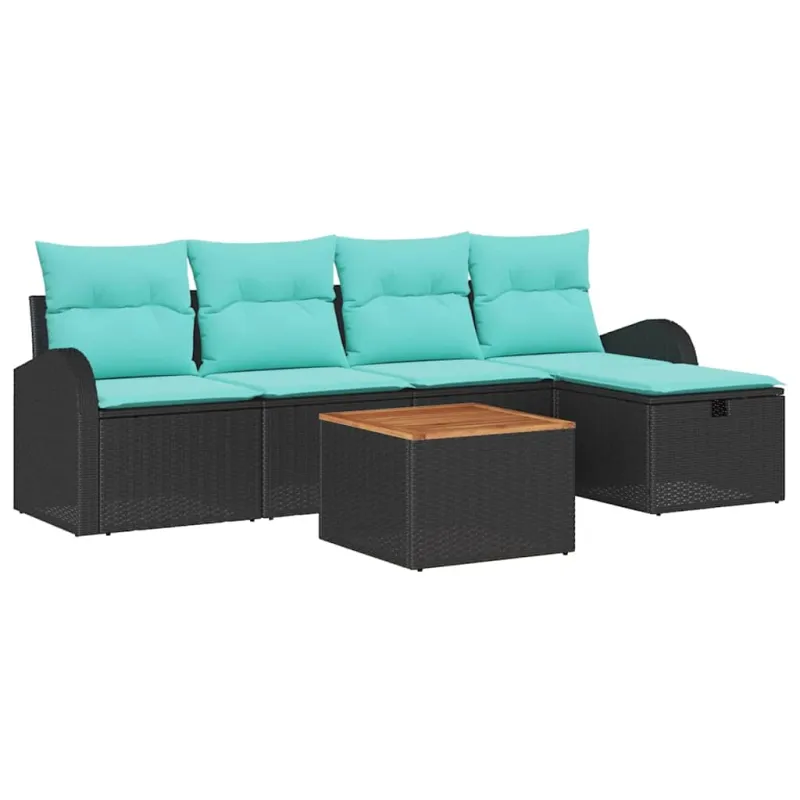Sodo Sofų Rinkinys su pagalve 6 pcs Juoda Poli ratanas