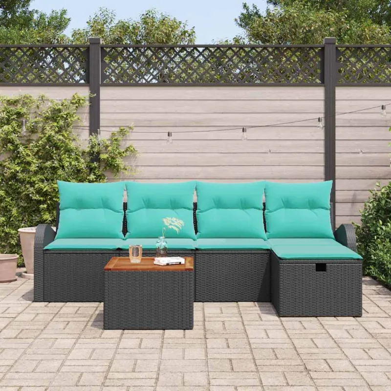 Sodo Sofų Rinkinys su pagalve 6 pcs Juoda Poli ratanas