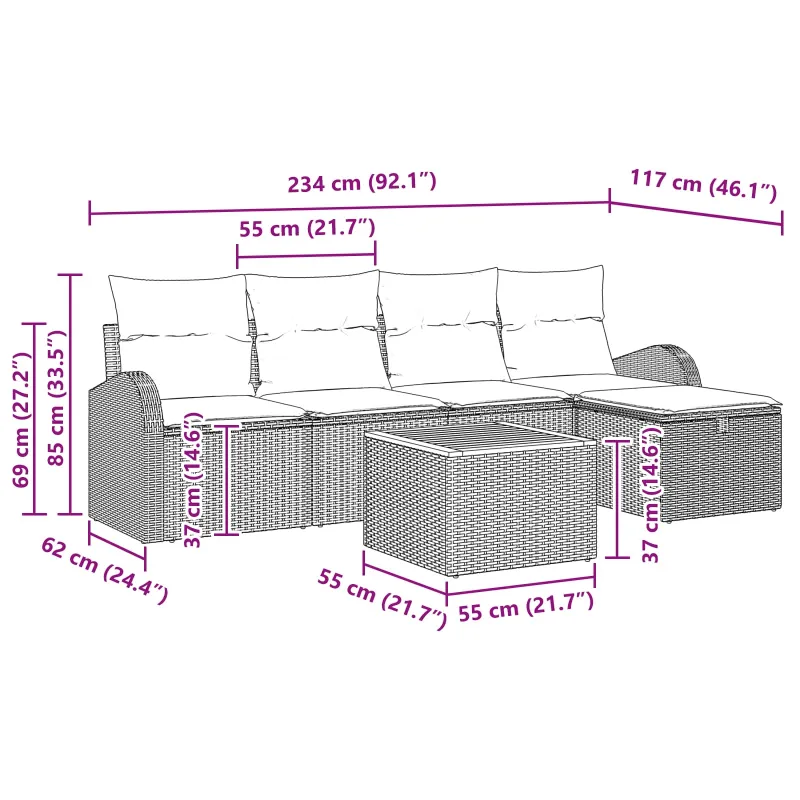 Sodo Sofų Rinkinys su pagalve 6 pcs Juoda Poli ratanas