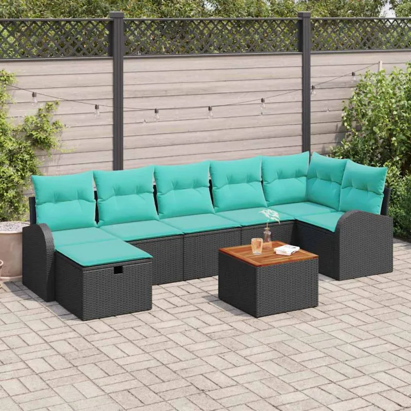 Sodo Sofų Rinkinys su pagalve 8 pcs Juoda Poli ratanas