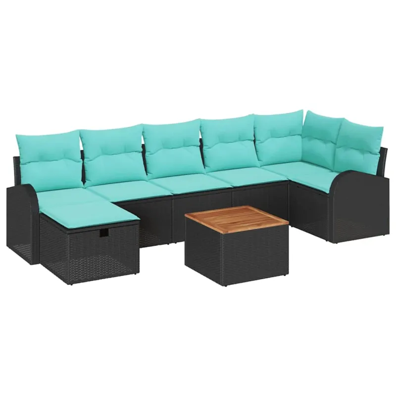 Sodo Sofų Rinkinys su pagalve 8 pcs Juoda Poli ratanas