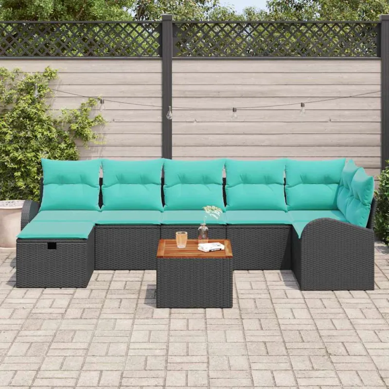 Sodo Sofų Rinkinys su pagalve 8 pcs Juoda Poli ratanas