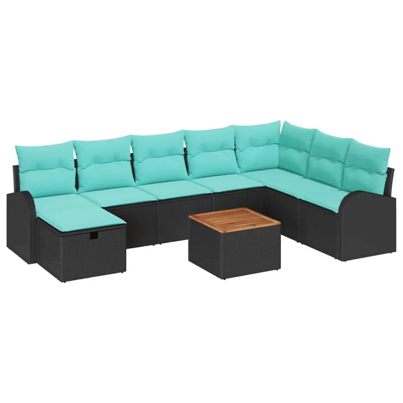Sodo Sofų Rinkinys su pagalve 9 pcs Juoda Poli ratanas