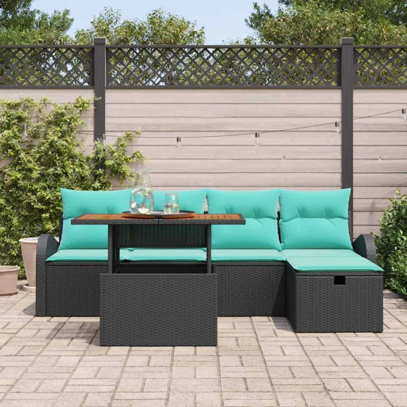 Sodo Sofų Rinkinys 6 pcs Juoda poliratanas