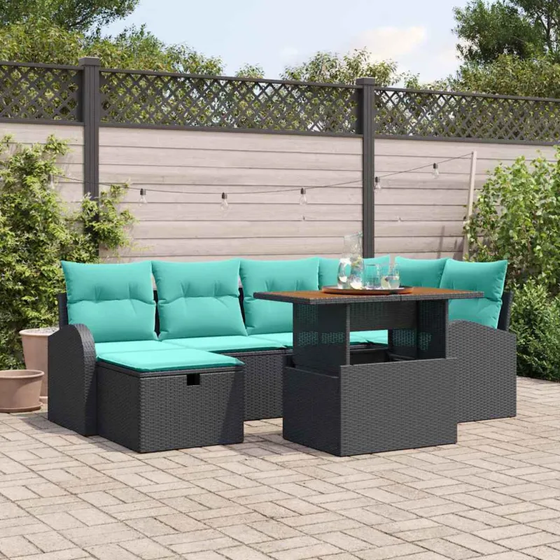 Sodo Sofų Rinkinys 7 pcs Juoda poliratanas