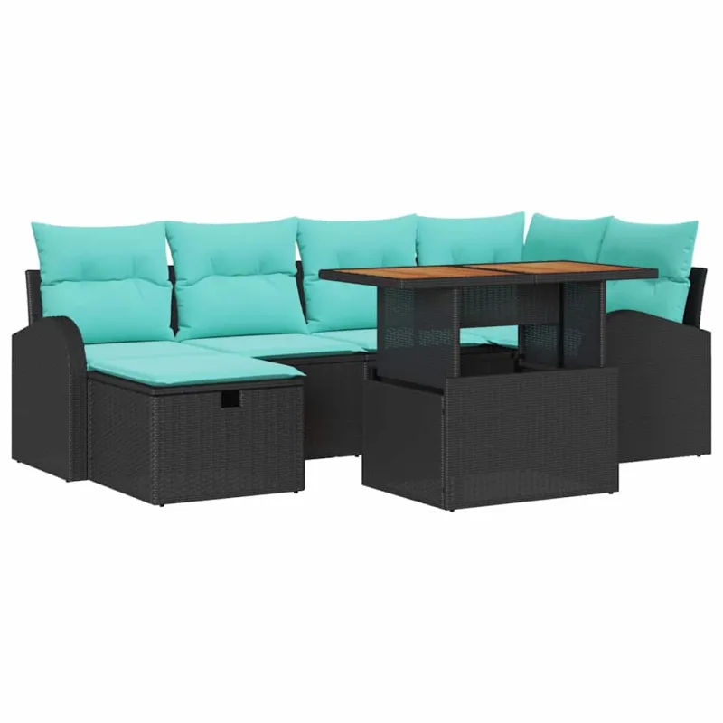 Sodo Sofų Rinkinys 7 pcs Juoda poliratanas