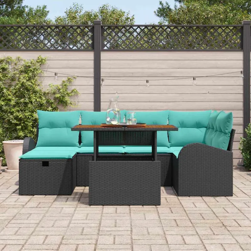 Sodo Sofų Rinkinys 7 pcs Juoda poliratanas