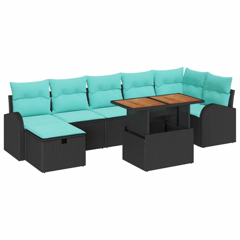 Sodo Sofų Rinkinys 8 pcs Juoda poliratanas