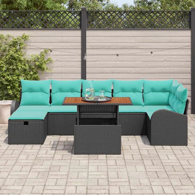 Sodo Sofų Rinkinys 8 pcs Juoda poliratanas