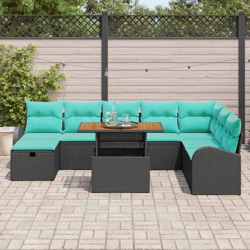 Sodo Sofų Rinkinys 9 pcs Juoda poliratanas