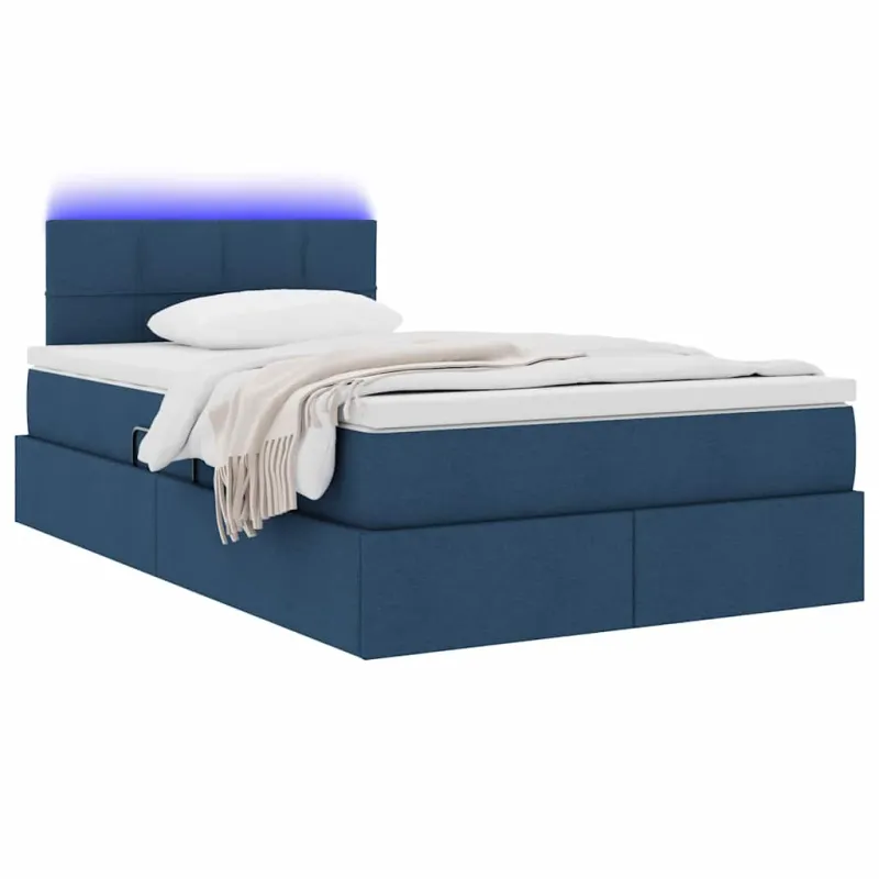 LED saugojimo lova su čiužiniu Mėlyna 120 x 190 cm Audinys