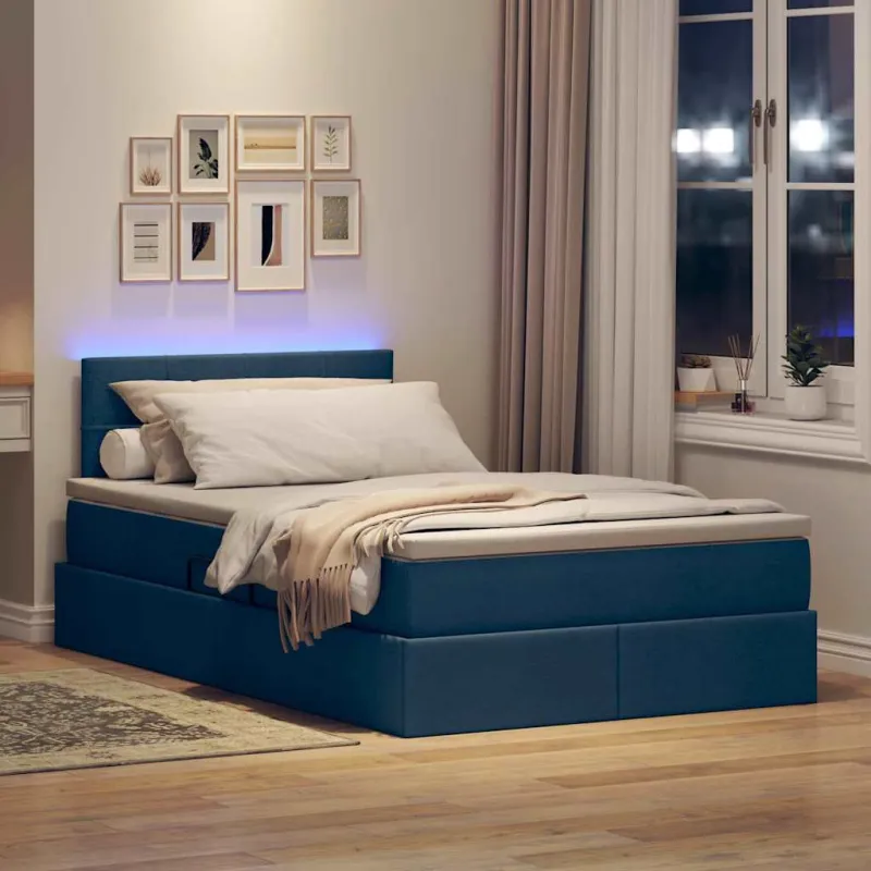 LED saugojimo lova su čiužiniu Mėlyna 120 x 190 cm Audinys