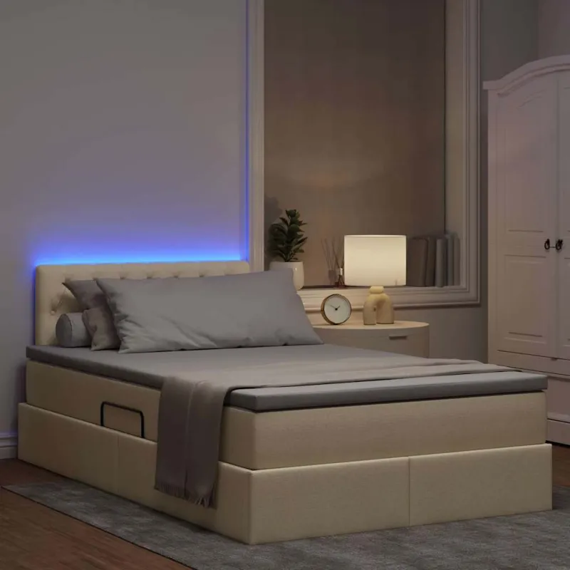 LED saugojimo lova su čiužiniu Kreminė 120 x 190 cm Audinys