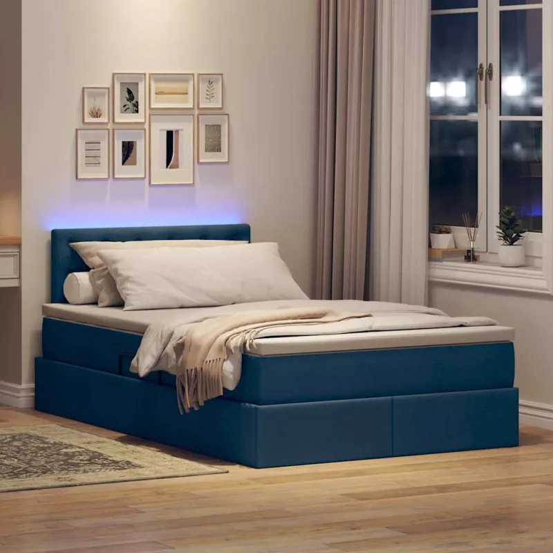 LED saugojimo lova su čiužiniu Mėlyna 120 x 190 cm Audinys