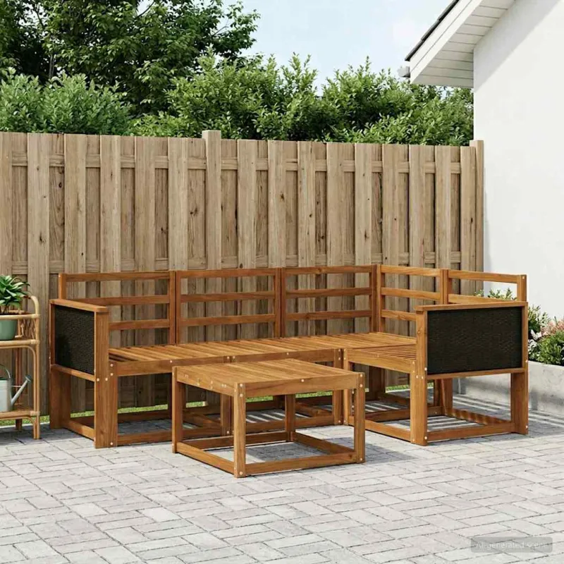 Lauko sofos komplektas 5 pcs Natūrali Kietos akacijos mediena
