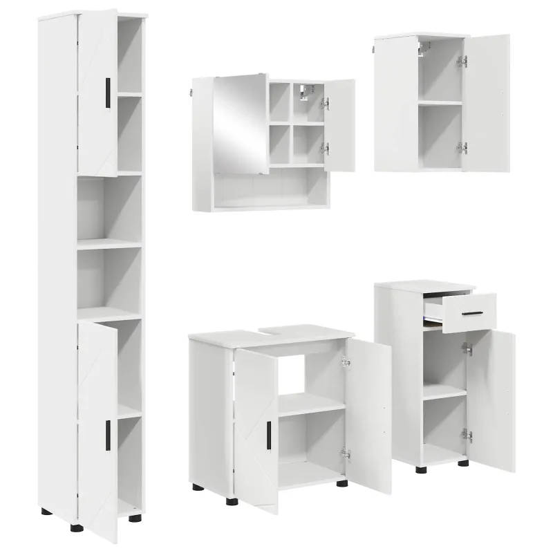 Vonios baldų rinkinys 5 pcs Balta Apdirbta mediena & metalas