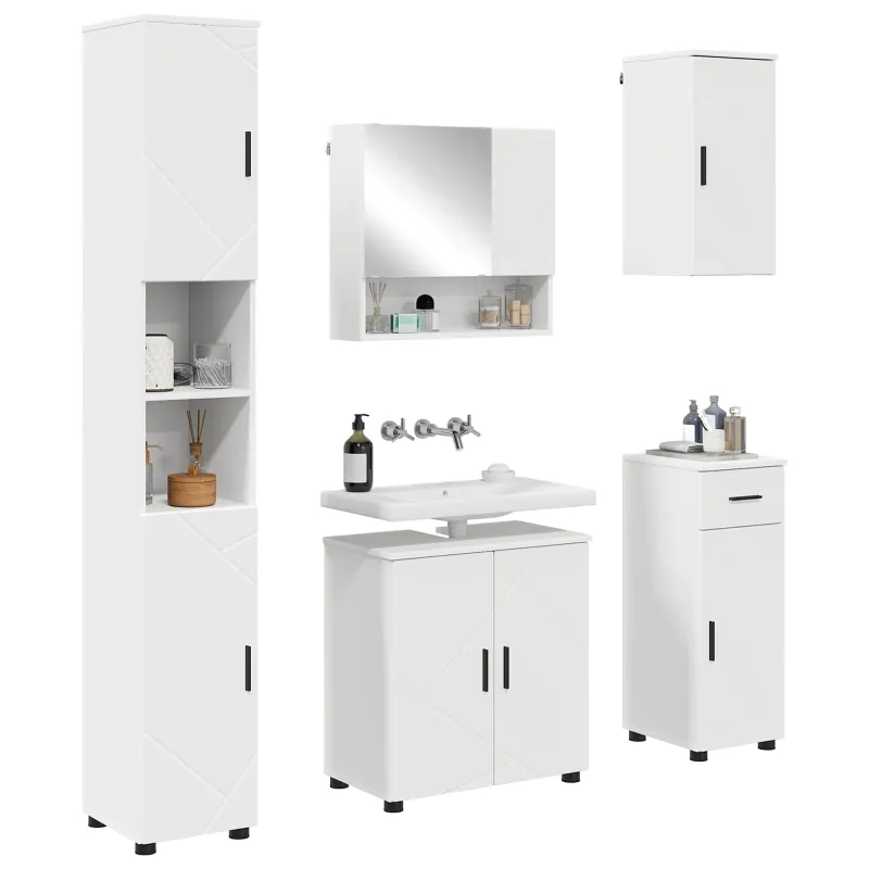 Vonios baldų rinkinys 5 pcs Balta Apdirbta mediena & metalas
