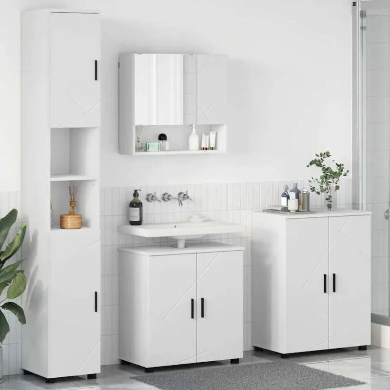 Vonios baldų rinkinys 4 pcs Balta Apdirbta mediena & metalas