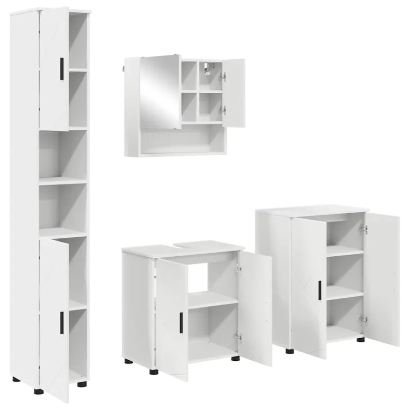 Vonios baldų rinkinys 4 pcs Balta Apdirbta mediena & metalas