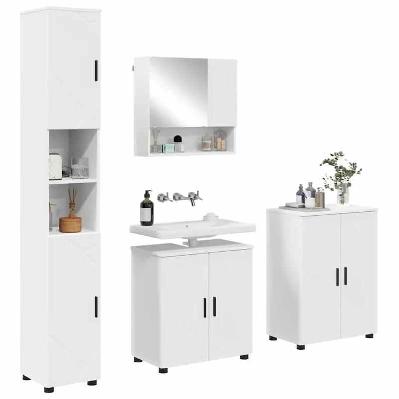 Vonios baldų rinkinys 4 pcs Balta Apdirbta mediena & metalas
