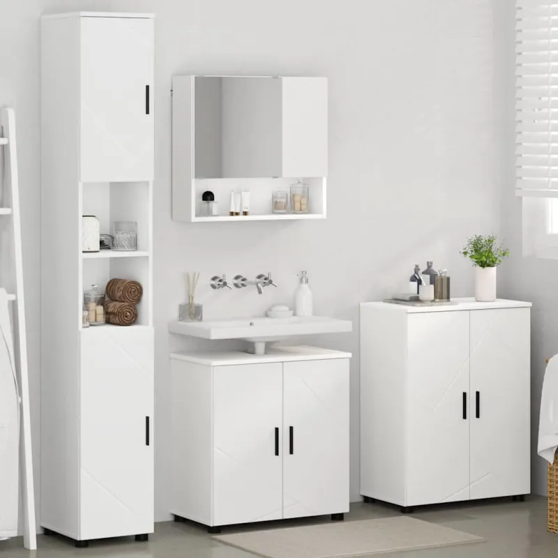 Vonios baldų rinkinys 4 pcs Balta Apdirbta mediena & metalas