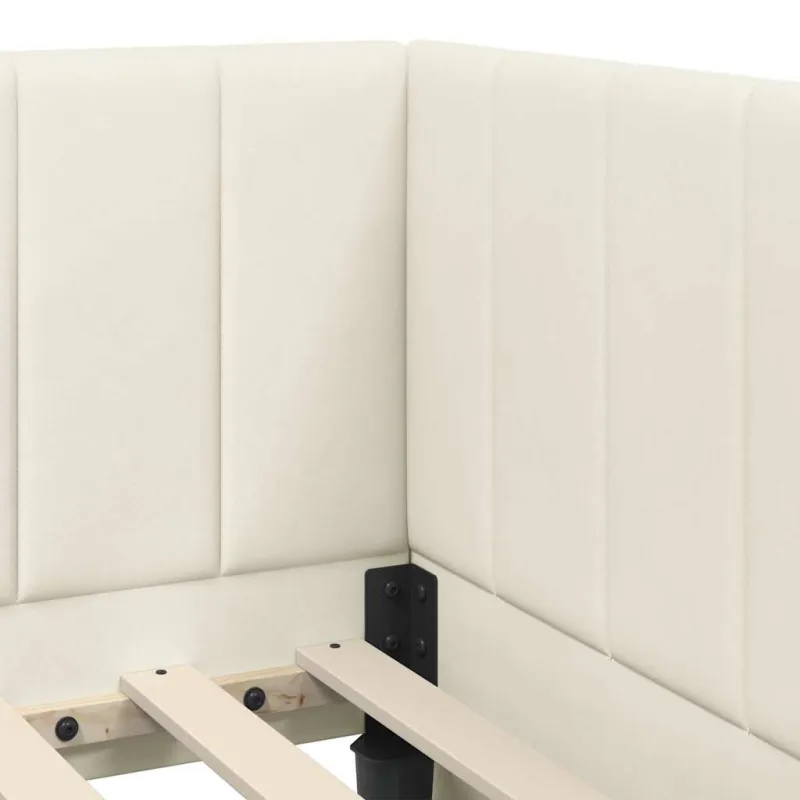 Kampinė lovos konstrukcija su čiužiniu 2 pcs Kreminė Aksomas