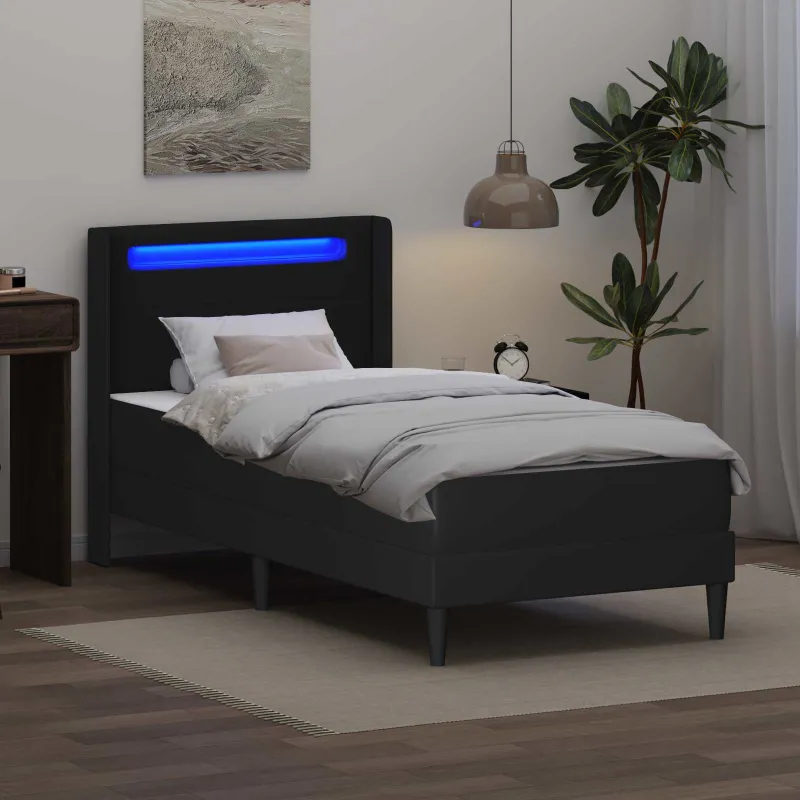 Lovos rėmas su LED juostelėmis Juoda 90 x 190 cm Dirbtinė oda