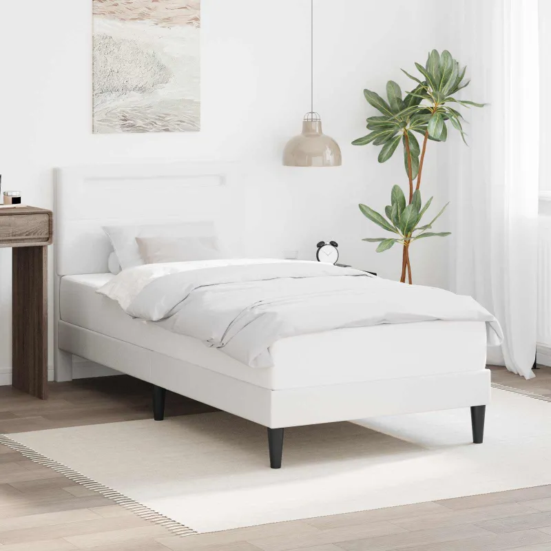 Lovos rėmas su LED juostelėmis Balta 90 x 190 cm Dirbtinė oda