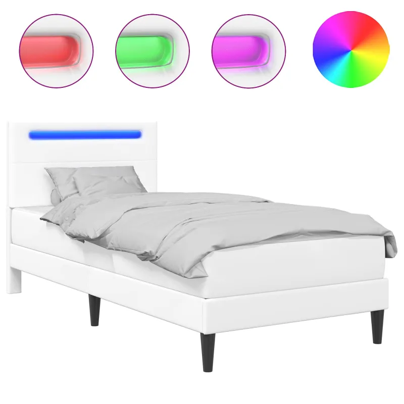 Lovos rėmas su LED juostelėmis Balta 90 x 190 cm Dirbtinė oda
