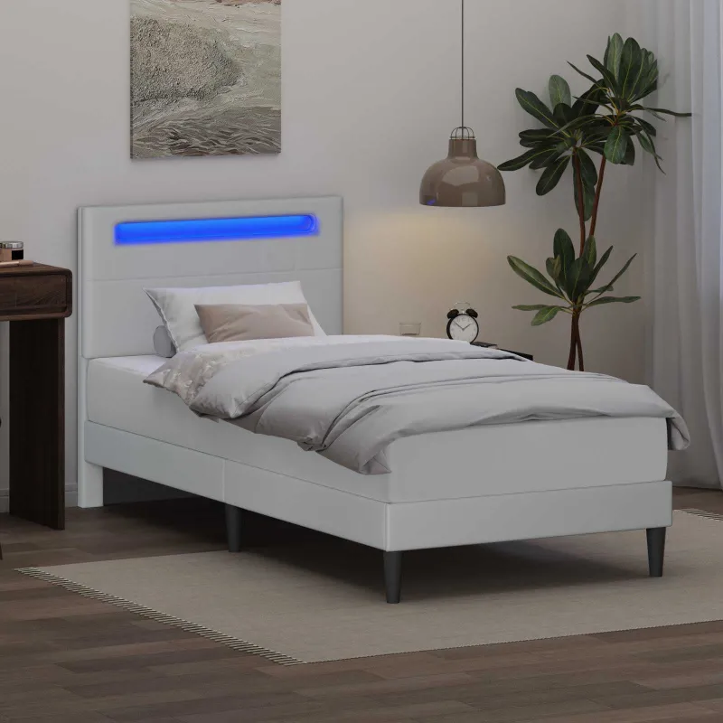 Lovos rėmas su LED juostelėmis Balta 90 x 190 cm Dirbtinė oda
