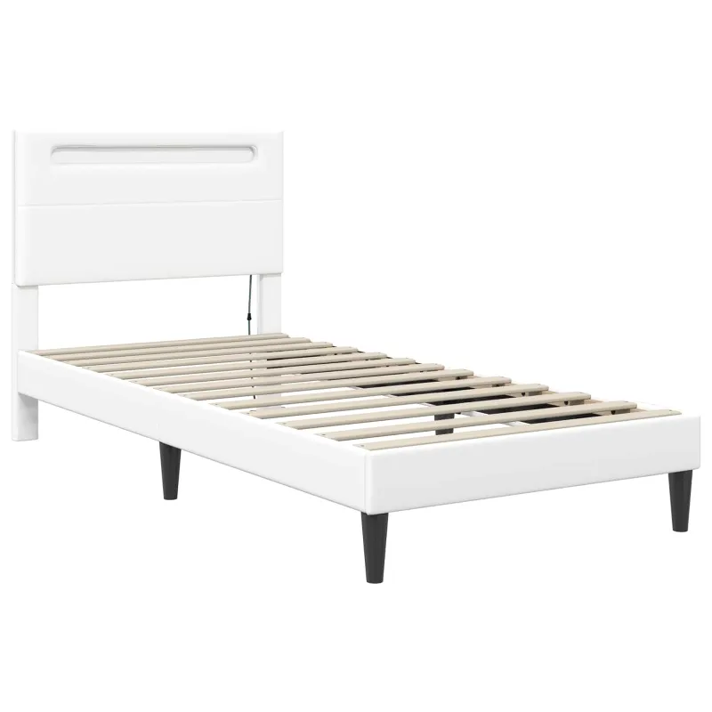 Lovos rėmas su LED juostelėmis Balta 90 x 190 cm Dirbtinė oda
