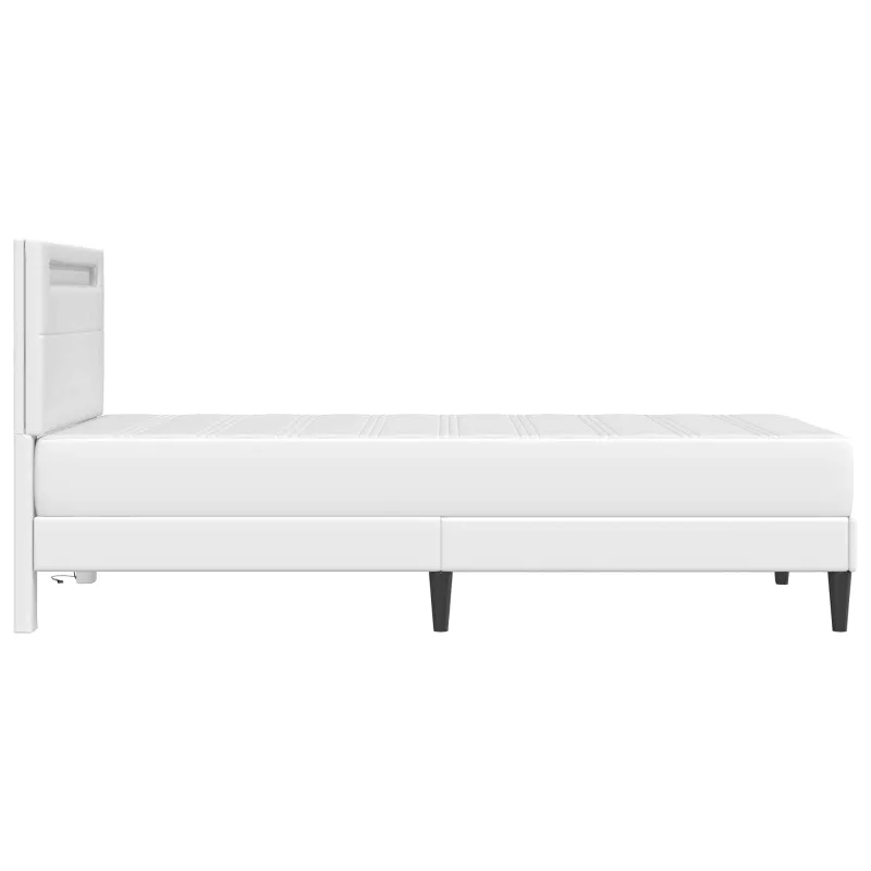 Lovos rėmas su LED juostelėmis Balta 90 x 190 cm Dirbtinė oda