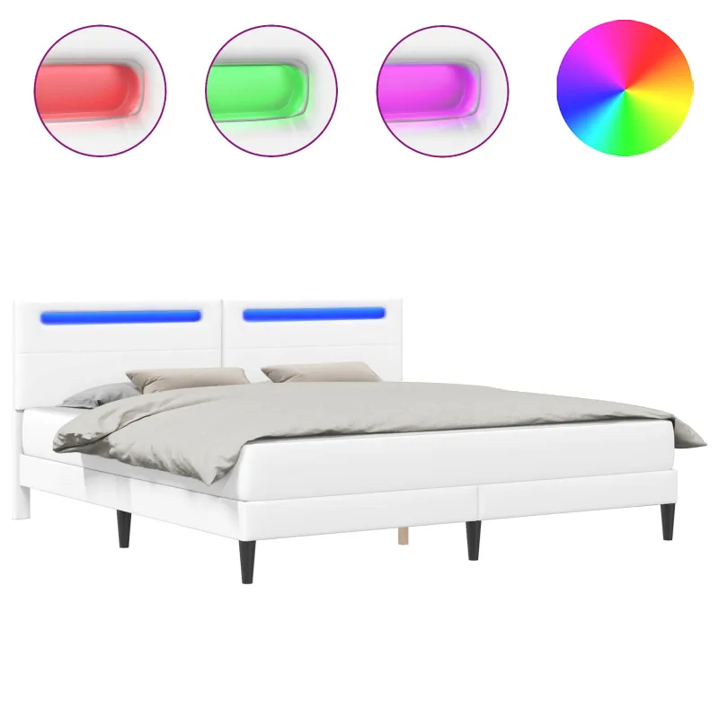 Lovos rėmas su LED juostelėmis Balta 180 x 200 cm Dirbtinė oda