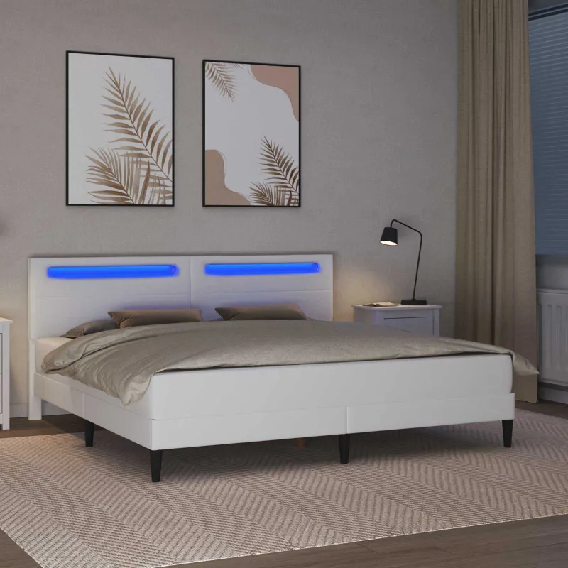 Lovos rėmas su LED juostelėmis Balta 180 x 200 cm Dirbtinė oda