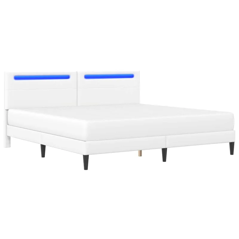 Lovos rėmas su LED juostelėmis Balta 180 x 200 cm Dirbtinė oda