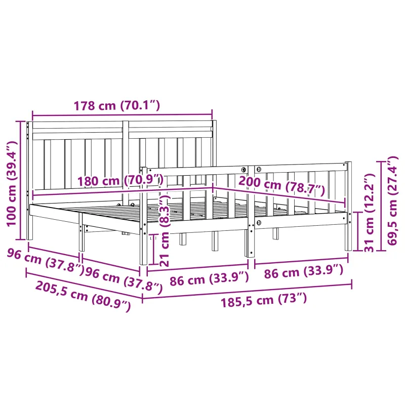 Lovos rėmas 2 pcs Vaško ruda 205,5 x 185,5 x 100 cm