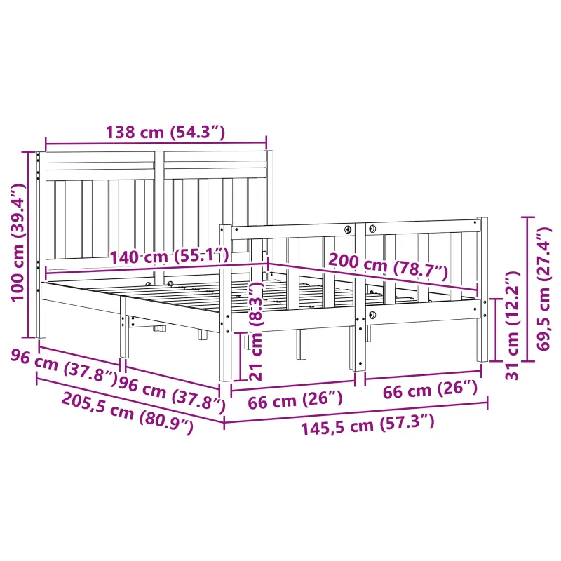 Lovos rėmas 2 pcs Vaško ruda 205,5 x 145,5 x 100 cm