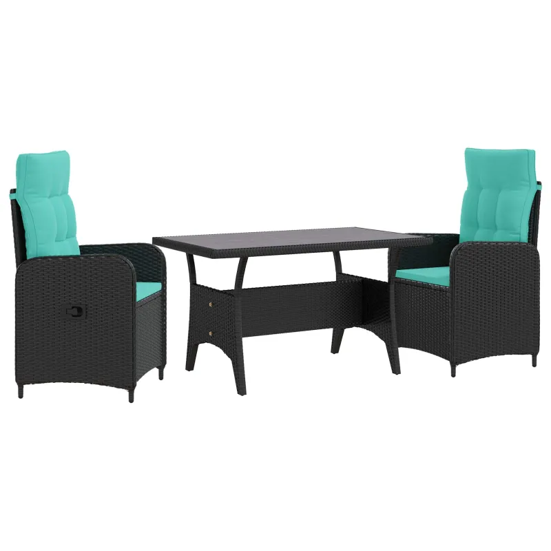 Lauko valgomojo komplektas 3 pcs Juoda ir turkio poliratanas