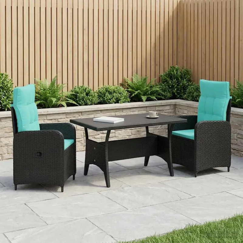 Lauko valgomojo komplektas 3 pcs Juoda ir turkio poliratanas