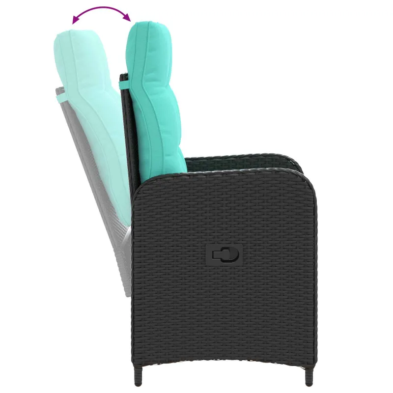 Lauko valgomojo komplektas 3 pcs Juoda ir turkio poliratanas