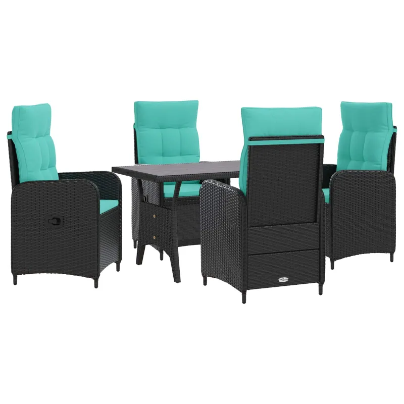 Lauko valgomojo komplektas 5 pcs Juoda ir turkio poliratanas