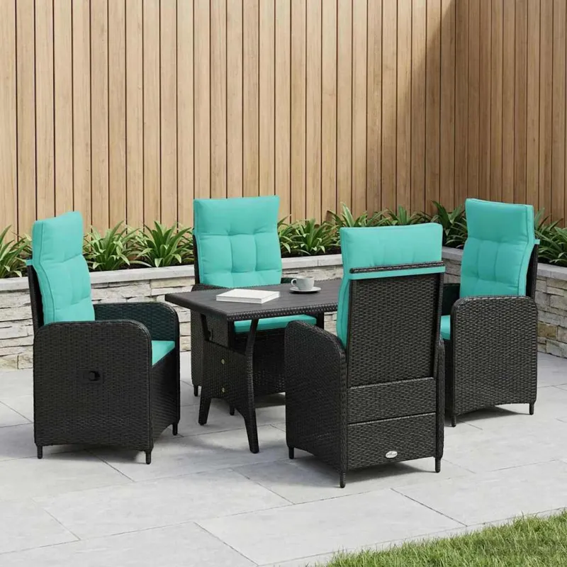 Lauko valgomojo komplektas 5 pcs Juoda ir turkio poliratanas