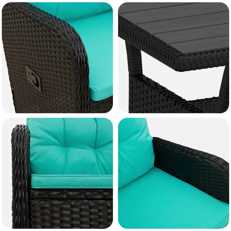Lauko valgomojo komplektas 5 pcs Juoda ir turkio poliratanas