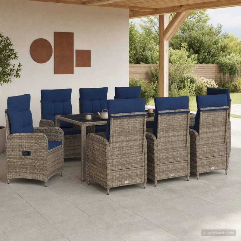 Lauko valgomojo komplektas 9 pcs poliratanas