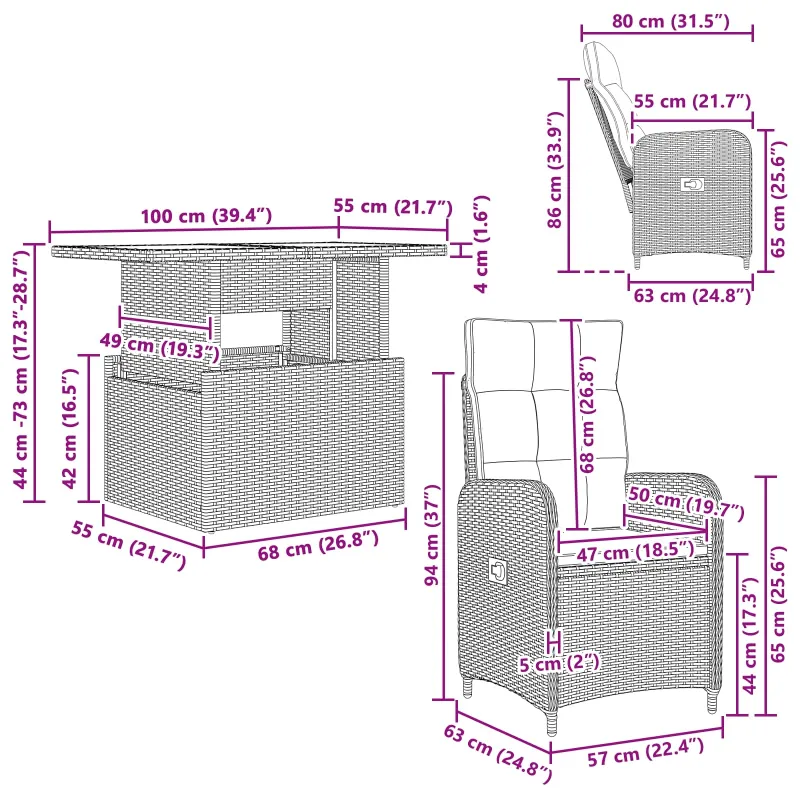 Lauko valgomojo komplektas 5 pcs poliratanas