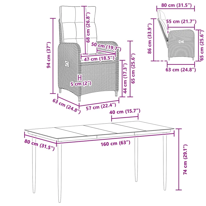 Sofa Stalo Rinkinys su pagalve su pagalve 5 pcs