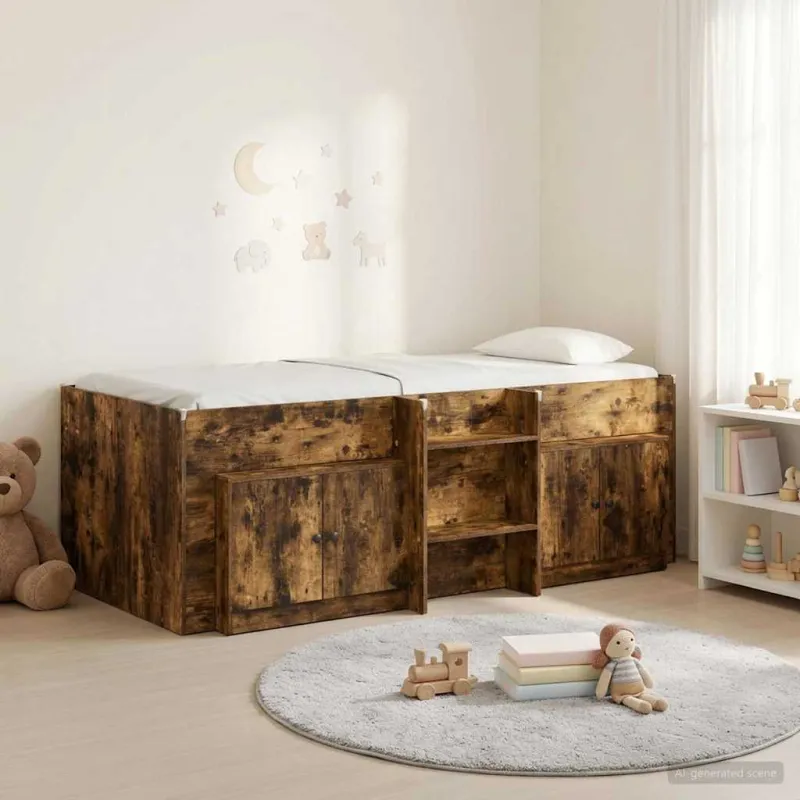 Palėpės lova su spinta 3 pcs Dūminio ąžuolo Apdirbta mediena