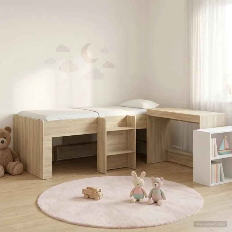 Vaikų Aukštas Lovos Rėmas su Rašomuoju Stalu 2 vnt.