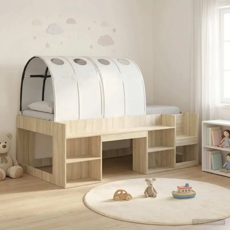 Vaikų aukšta lova su saugojimo vieta 3 vnt. Apdirbta mediena